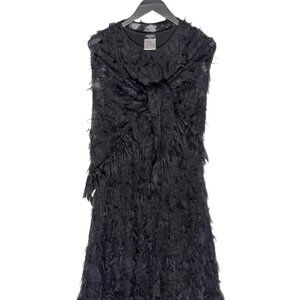 Chanel FW09 Black Mohair Blend Shift Dress w/ Fringed Shawl